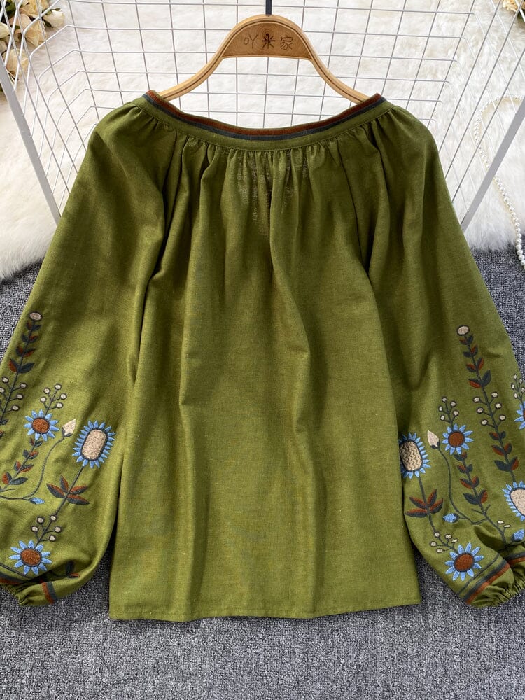 Women's Boho Embroidered Tops Mexican Peasant Shirts Traditional Bohemian  Style Top Blouse 3/4 Sleeve Casual Tunics(S,Green-438) at  Women's  Clothing store