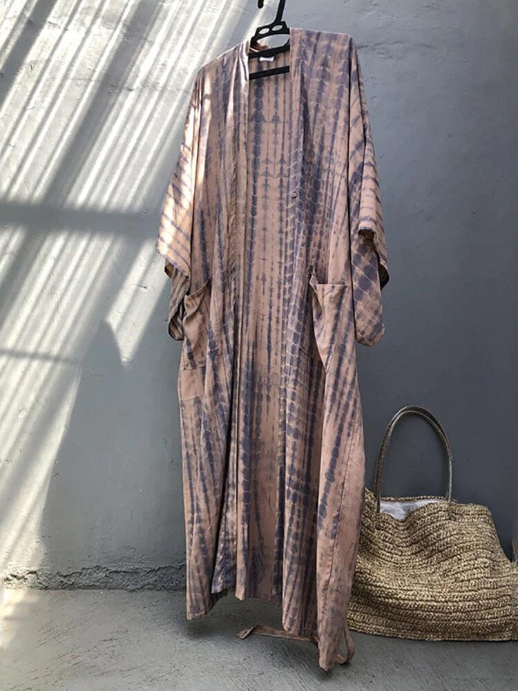 Women Bohemian Loose Casual Oversize Beach Swimsuit Cover Up Vintage Self Tie Kimono jehouze 