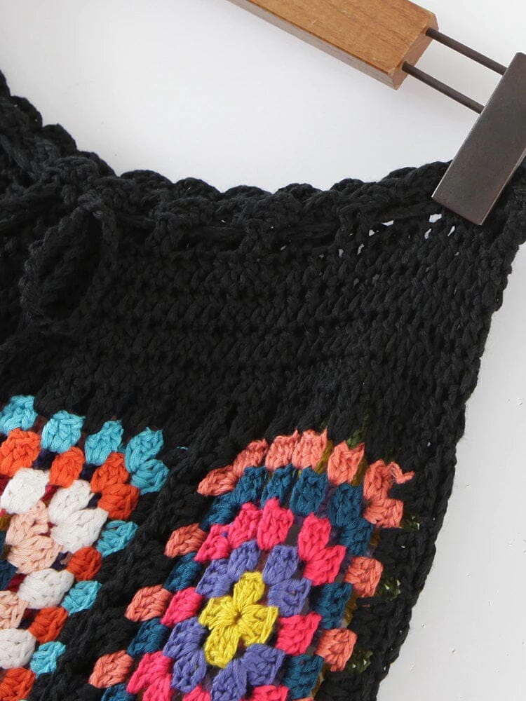 Women Bohemian Multi Colored Granny Square Hand crochet Patchwork Beach Cover Up Pant Pants jehouze 
