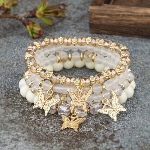 Women Bohemian Stackable Beads Multilayer Butterfly Crystal Stretch Bracelet set Bracelets jehouze 1 