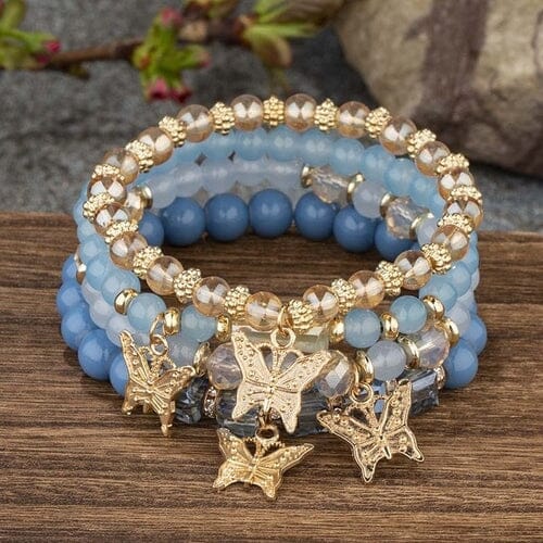 Women Bohemian Stackable Beads Multilayer Butterfly Crystal Stretch Bracelet set Bracelets jehouze 3 