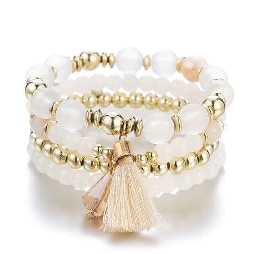 Women Bohemian Stackable Comfortable Stretch Beads Multilayer Tassel Bracelet set Bracelets jehouze 1 