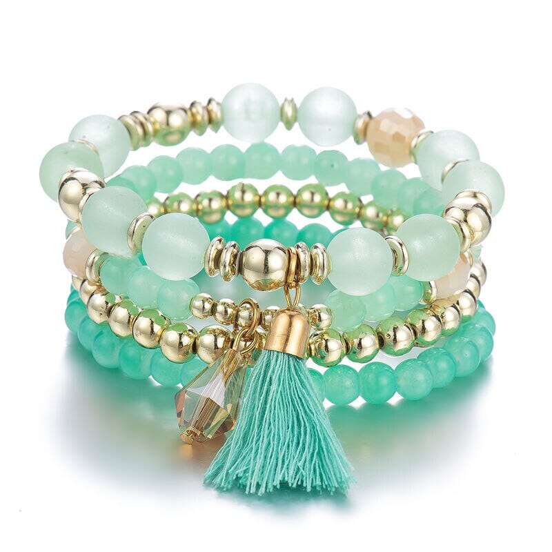 Women Bohemian Stackable Comfortable Stretch Beads Multilayer Tassel Bracelet set Bracelets jehouze 