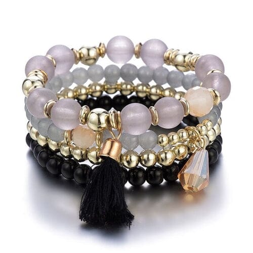 Women Bohemian Stackable Comfortable Stretch Beads Multilayer Tassel Bracelet set Bracelets jehouze 2 