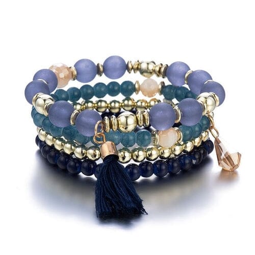 Women Bohemian Stackable Comfortable Stretch Beads Multilayer Tassel Bracelet set Bracelets jehouze 3 