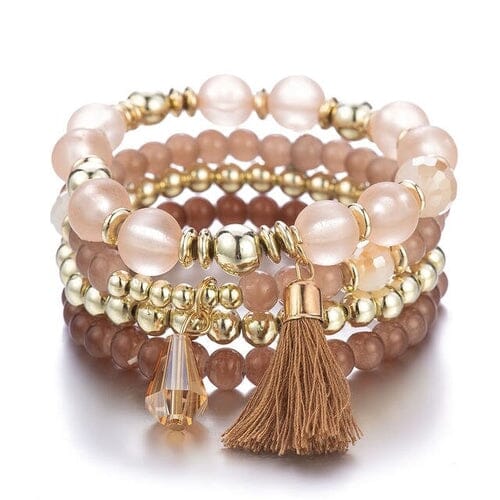 Women Bohemian Stackable Comfortable Stretch Beads Multilayer Tassel Bracelet set Bracelets jehouze 4 