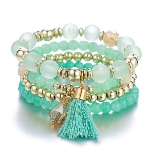 Women Bohemian Stackable Comfortable Stretch Beads Multilayer Tassel Bracelet set Bracelets jehouze 5 