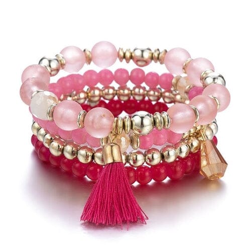 Women Bohemian Stackable Comfortable Stretch Beads Multilayer Tassel Bracelet set Bracelets jehouze 6 