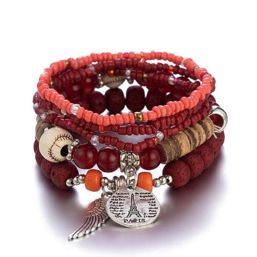 Women Bohemian Stackable Wood Beads Multilayer Tassel Charm Stretch Bracelet set Bracelets jehouze 3 