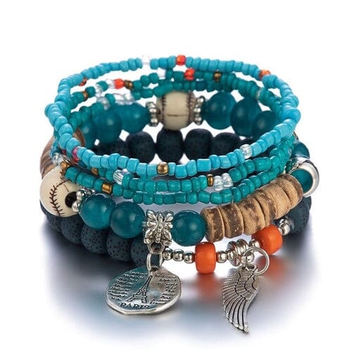 Women Bohemian Stackable Wood Beads Multilayer Tassel Charm Stretch Bracelet set Bracelets jehouze 6 