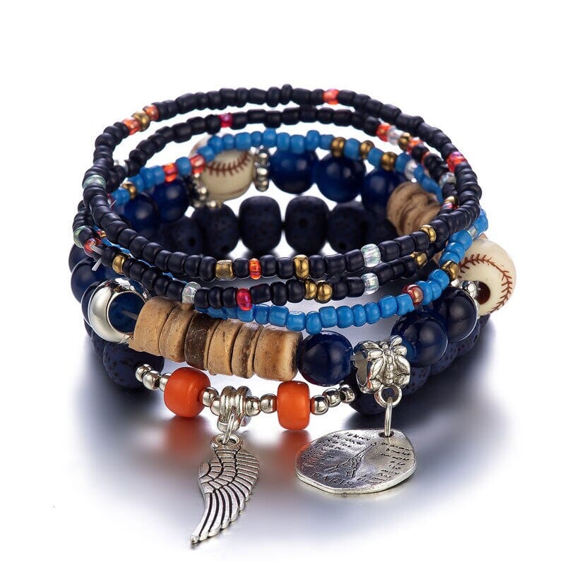 Women Bohemian Stackable Wood Beads Multilayer Tassel Charm Stretch Bracelet set Bracelets jehouze 