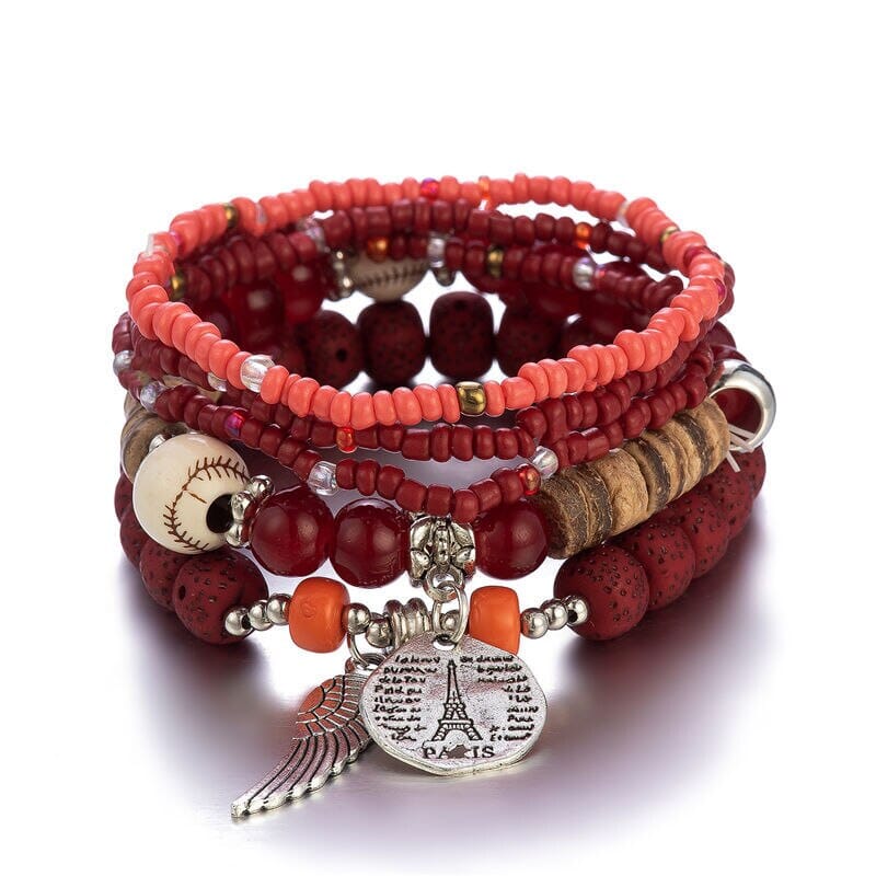 Women Bohemian Stackable Wood Beads Multilayer Tassel Charm Stretch Bracelet set Bracelets jehouze 