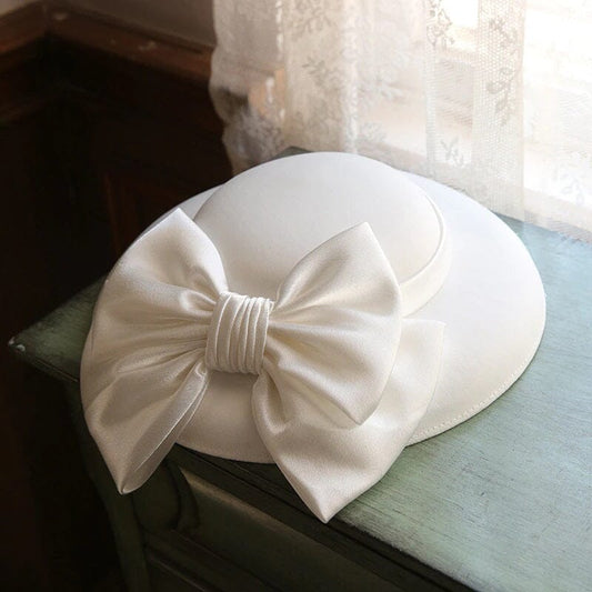 Women Church Derby Hat Wide Brim Bow Wedding Fascinator Bridal Tea Part Dress Hat Hat jehouze White 