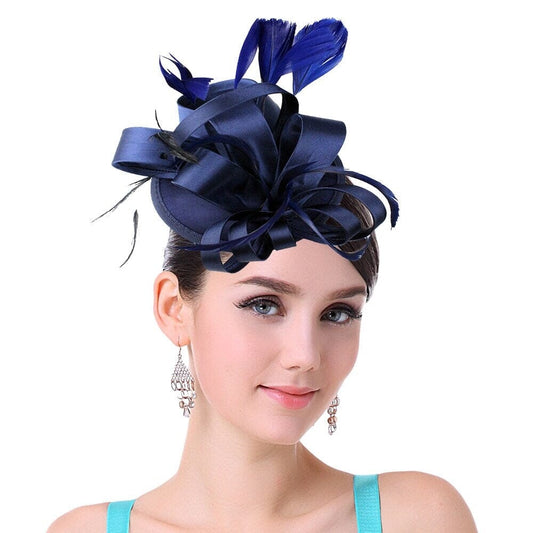 Women Fascinator Hair Clip Feather Flower Veil Wedding Tea Party Hat_ Hat jehouze 3 