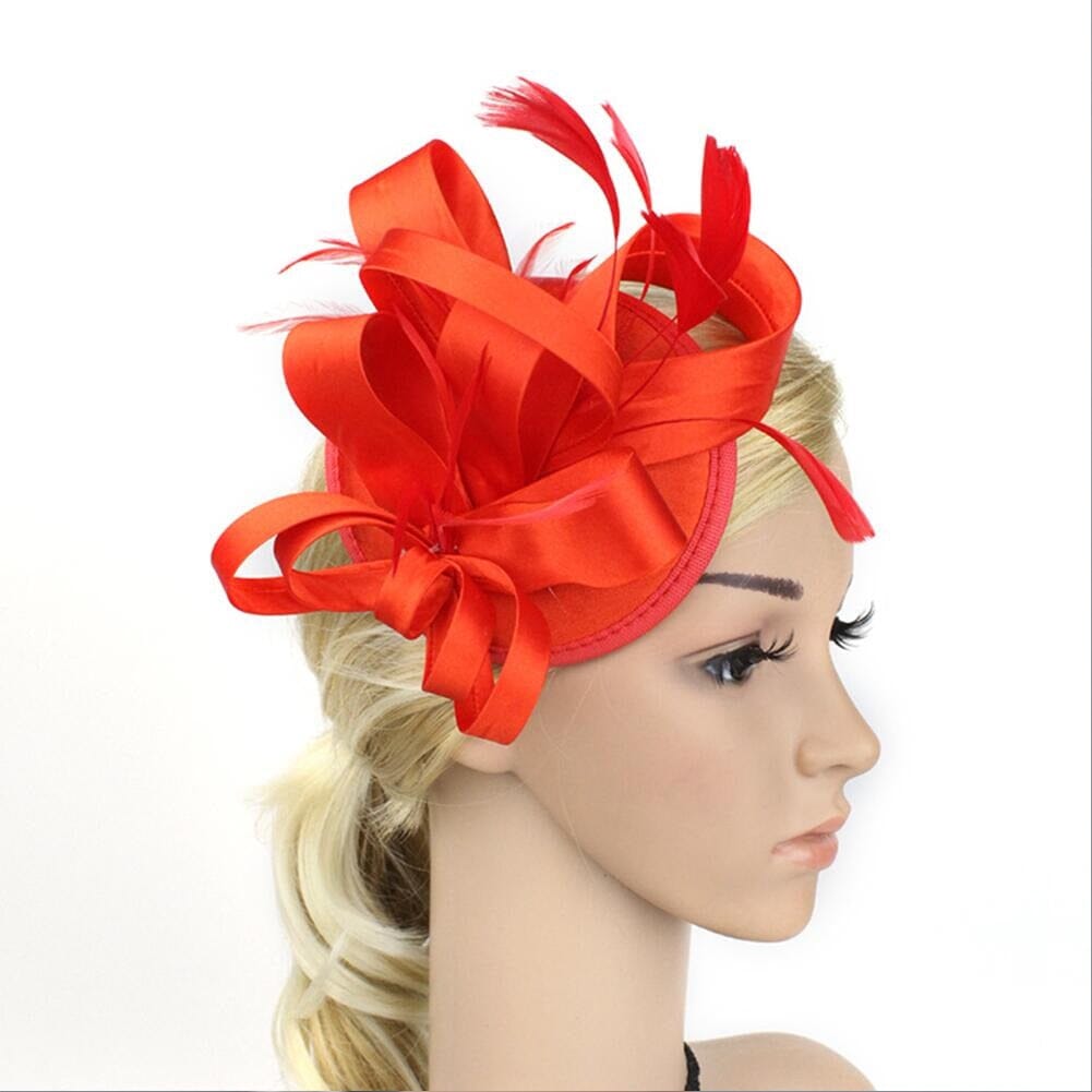 Women Fascinator Hair Clip Feather Flower Veil Wedding Tea Party Hat_ Hat jehouze 5 