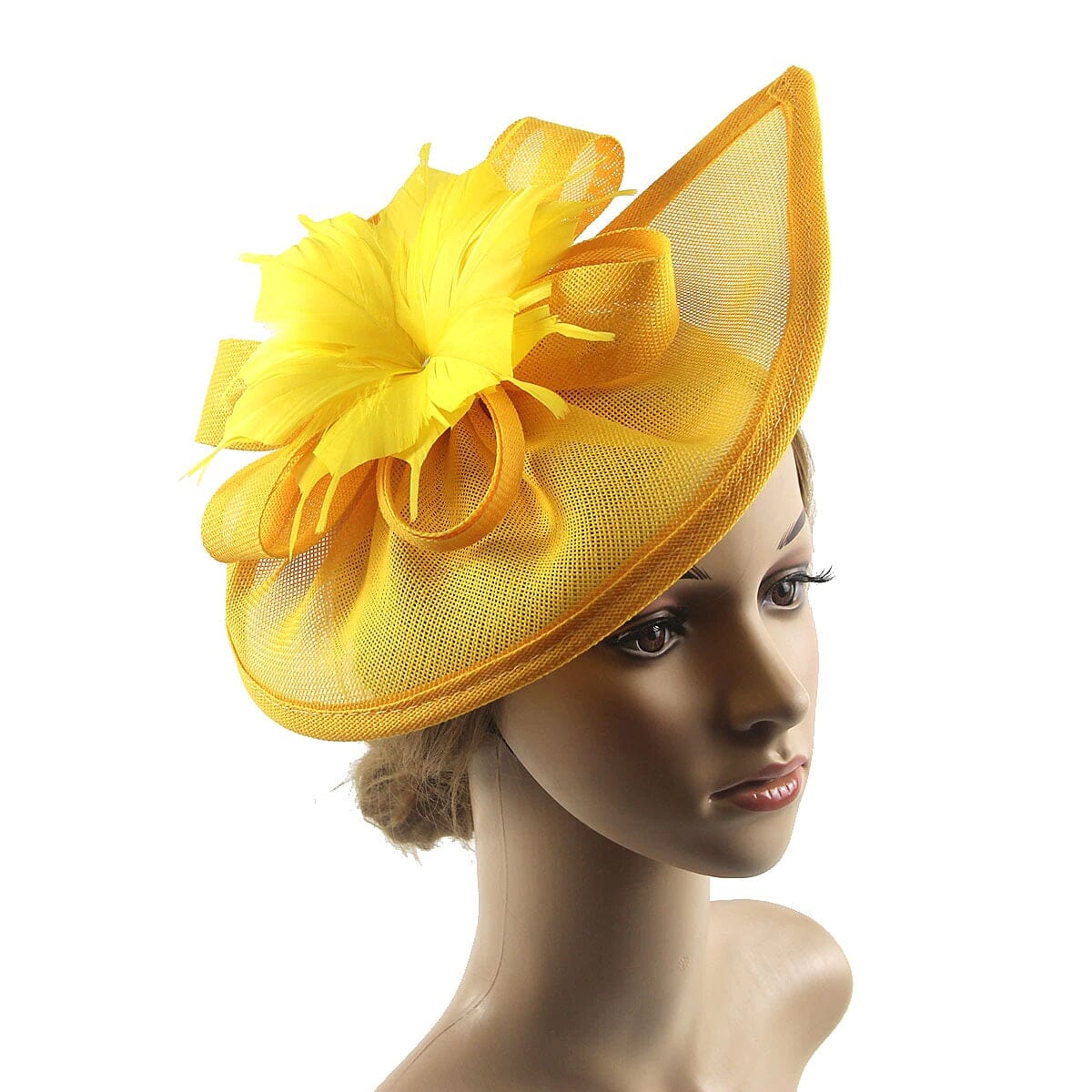 Women Fascinators Hat Tea Party Wedding Church Bridal Cocktail Feather Headband_ Hat jehouze Yellow 