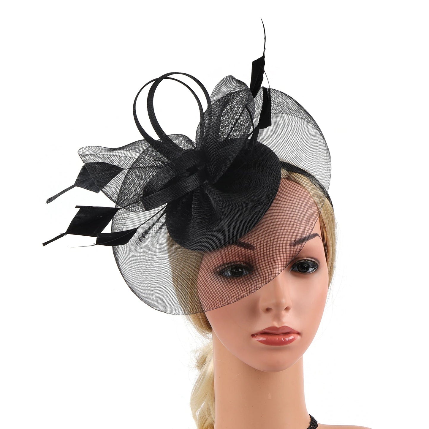 Women Feather Fascinator Kentucky Derby Pillbox Hat Mesh High Tea Headband Hat jehouze Black 