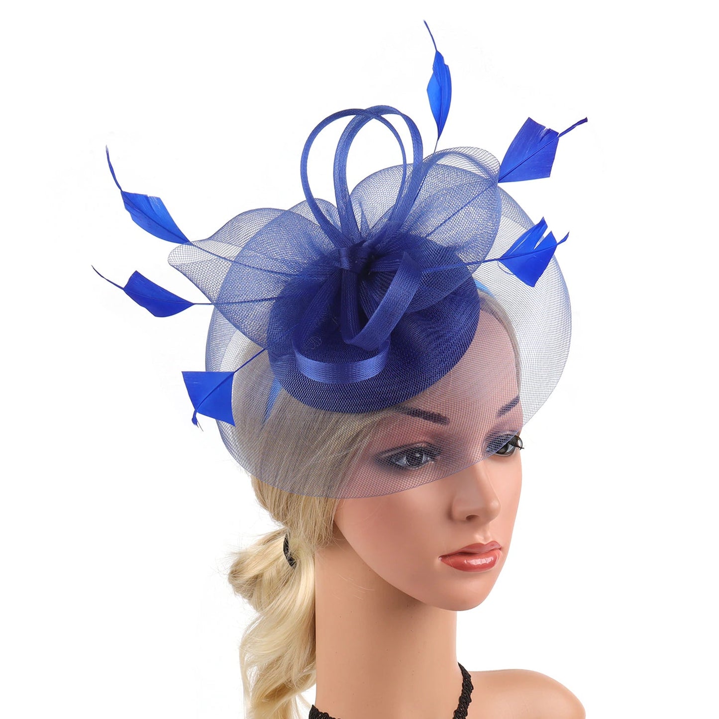 Women Feather Fascinator Kentucky Derby Pillbox Hat Mesh High Tea Headband Hat jehouze Blue 