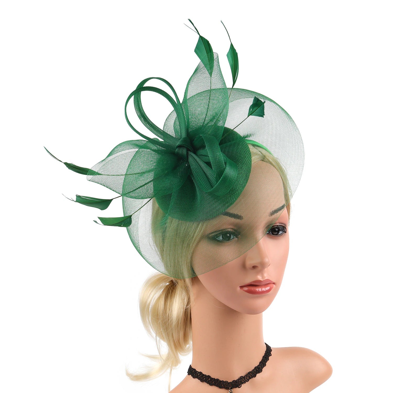 Women Feather Fascinator Kentucky Derby Pillbox Hat Mesh High Tea Headband Hat jehouze Green 