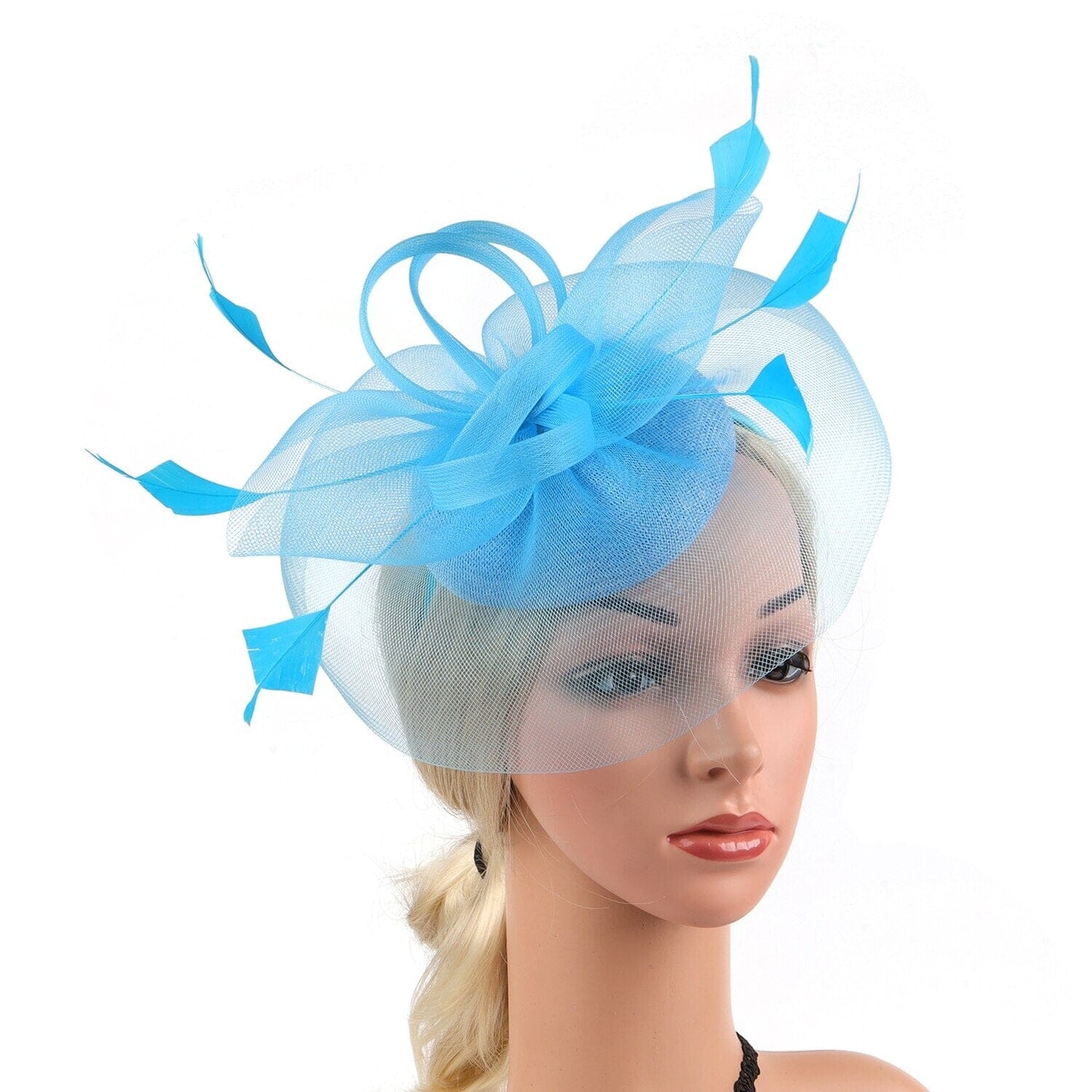 Women Feather Fascinator Kentucky Derby Pillbox Hat Mesh High Tea Headband Hat jehouze Light Blue 