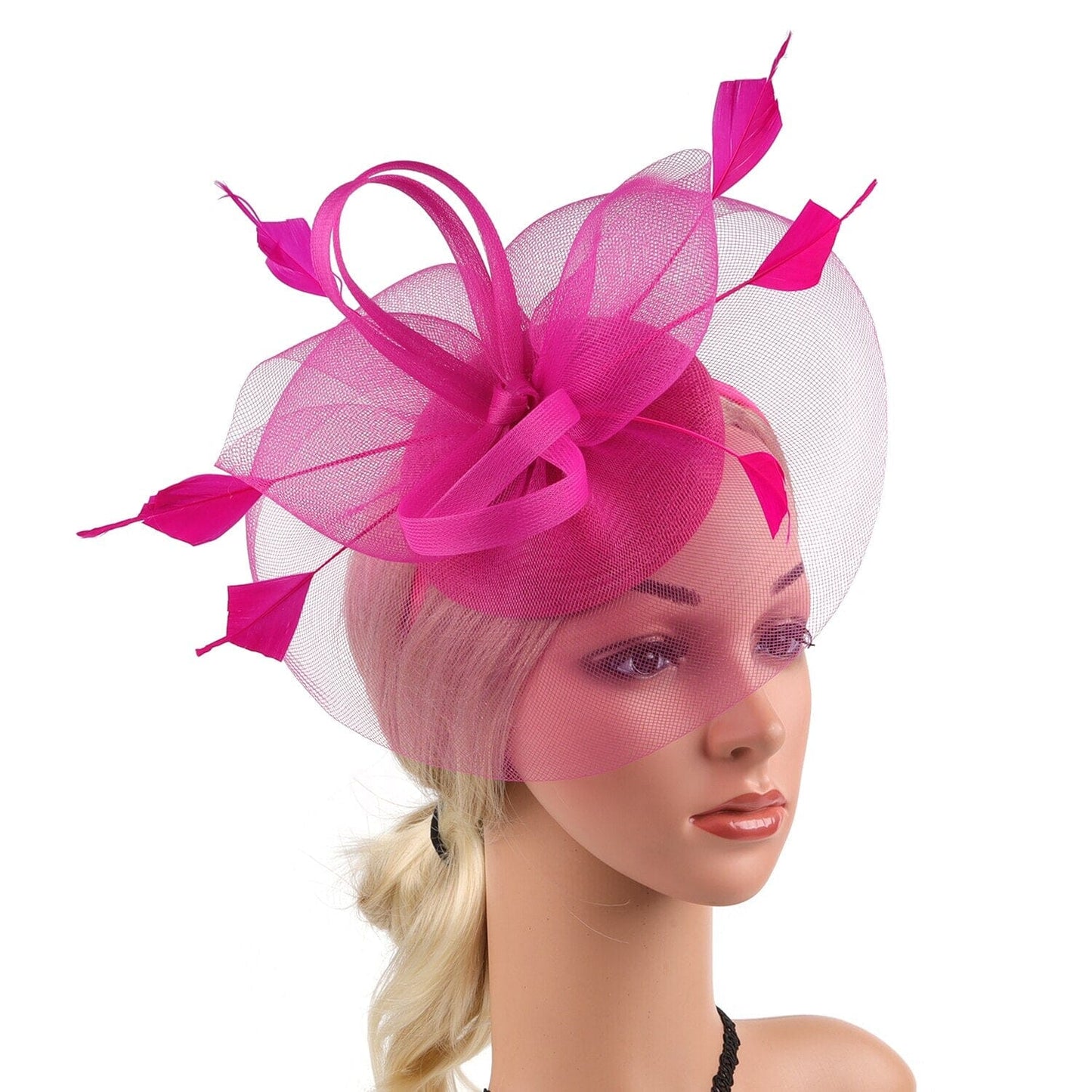 Women Feather Fascinator Kentucky Derby Pillbox Hat Mesh High Tea Headband Hat jehouze Pink 