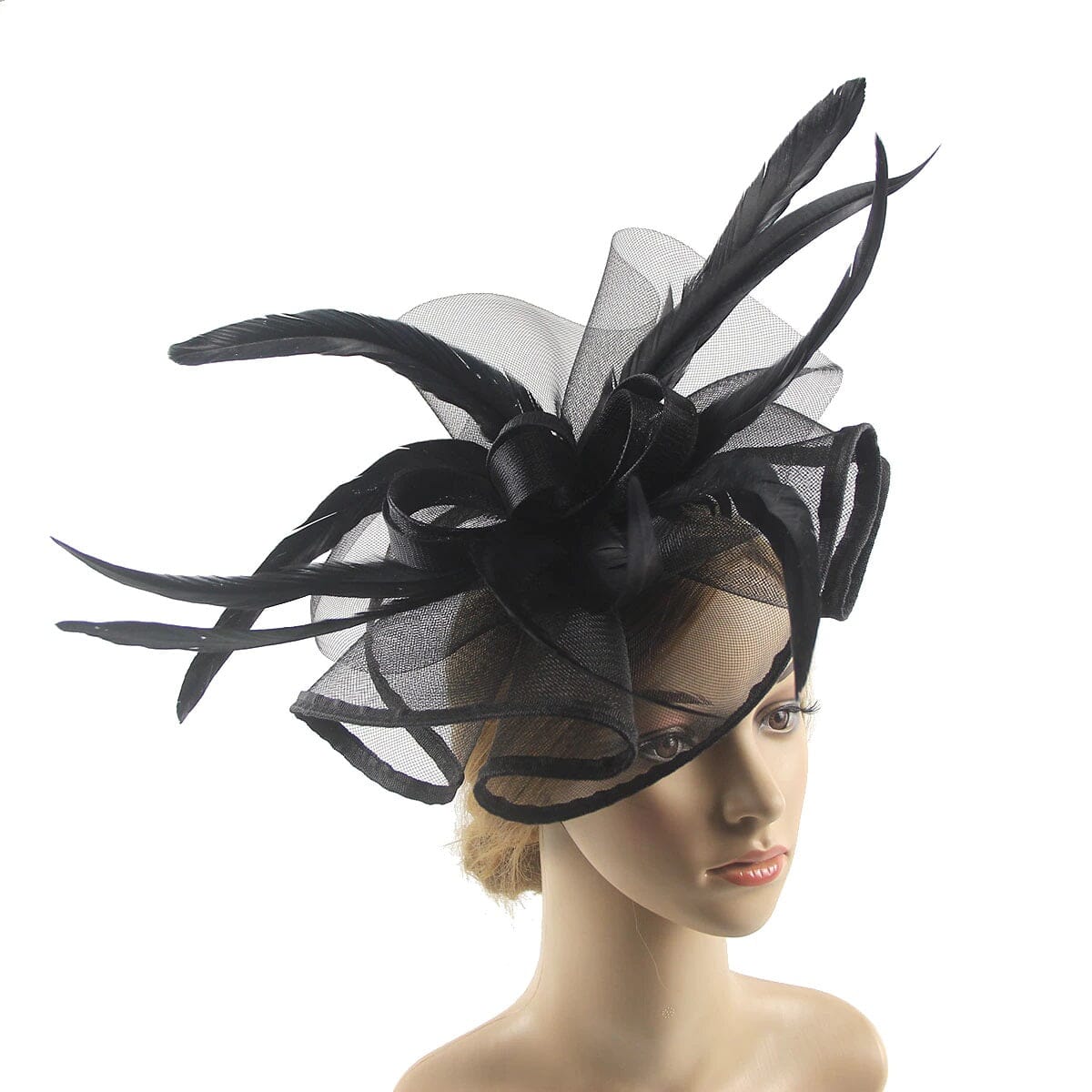 Women Girl Lady Fascinators Hat Church Wedding Party Feather Clip Headwear_ Hat jehouze Black 