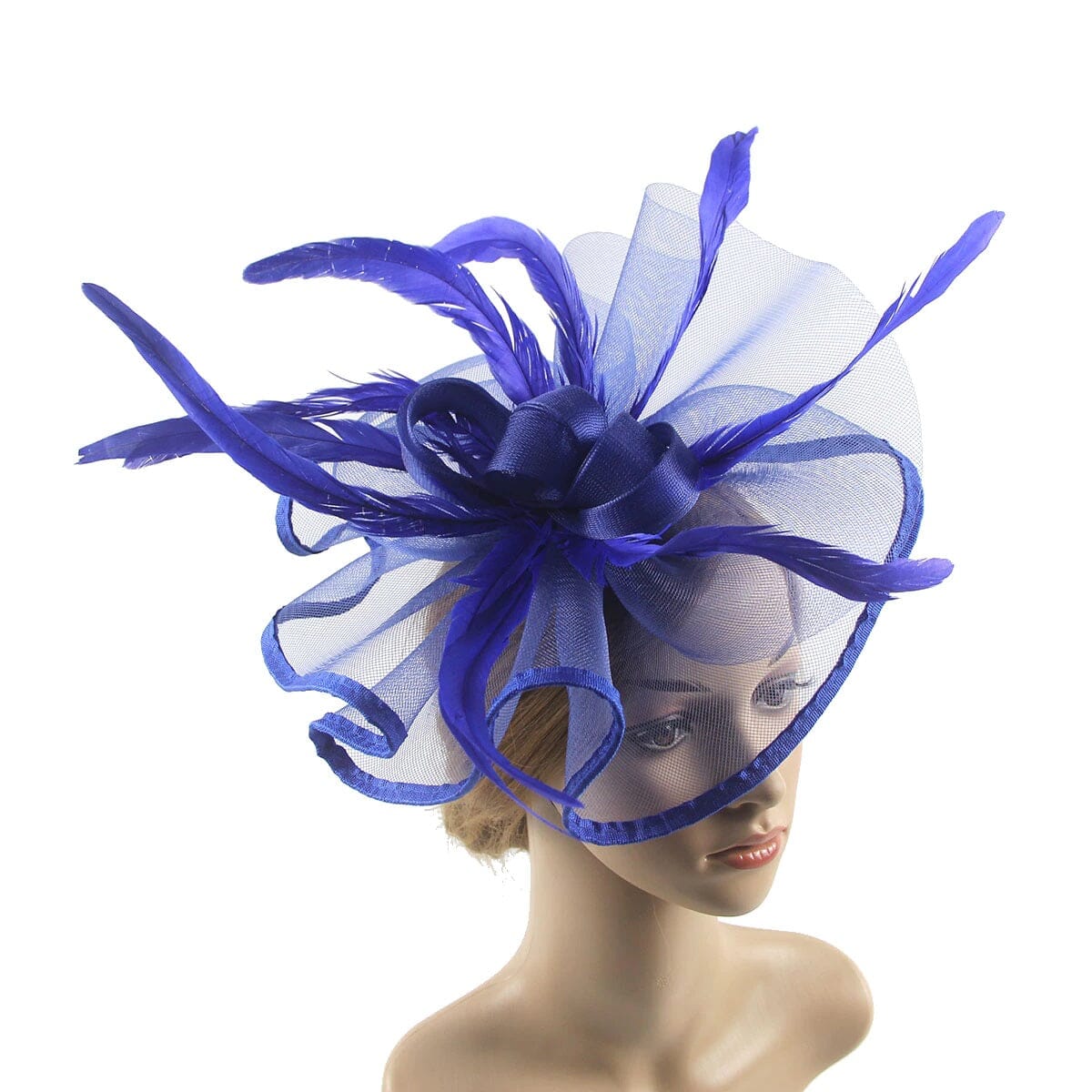 Women Girl Lady Fascinators Hat Church Wedding Party Feather Clip Headwear_ Hat jehouze Blue 