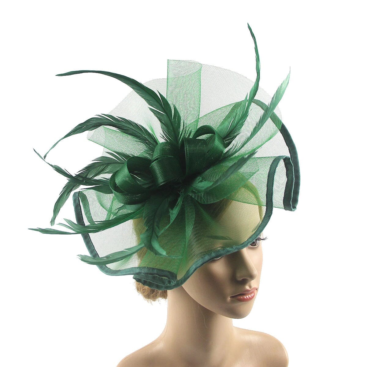 Women Girl Lady Fascinators Hat Church Wedding Party Feather Clip Headwear_ Hat jehouze Green 