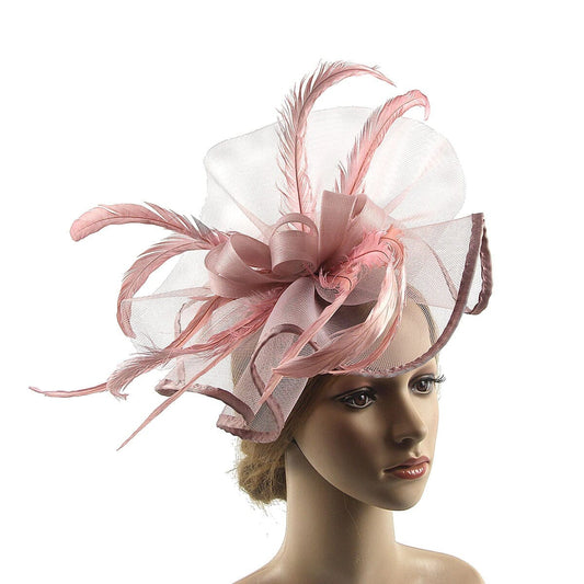 Women Girl Lady Fascinators Hat Church Wedding Party Feather Clip Headwear_ Hat jehouze Pink 