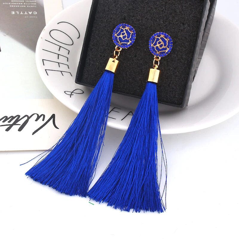 Women Girl Teen Bohemian Crystal Long Tassel Dangle Earrings Fashion Jewelry_ Jewelry jehouze Dark Blue-A 