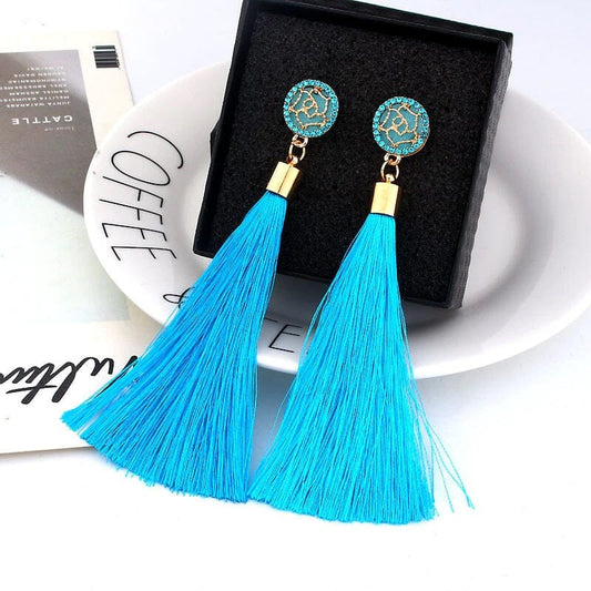 Women Girl Teen Bohemian Crystal Long Tassel Dangle Earrings Fashion Jewelry_ Jewelry jehouze Light Blue-A 