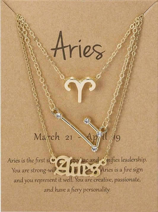 Women Girls 3 pcs Zodiac 12 Constellation Sign Pendant Astrology Necklace Set_ Jewelry jehouze Gold Aries 