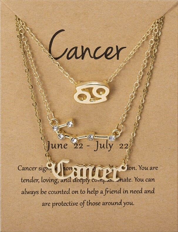 Women Girls 3 pcs Zodiac 12 Constellation Sign Pendant Astrology Necklace Set_ Jewelry jehouze Gold Cancer 