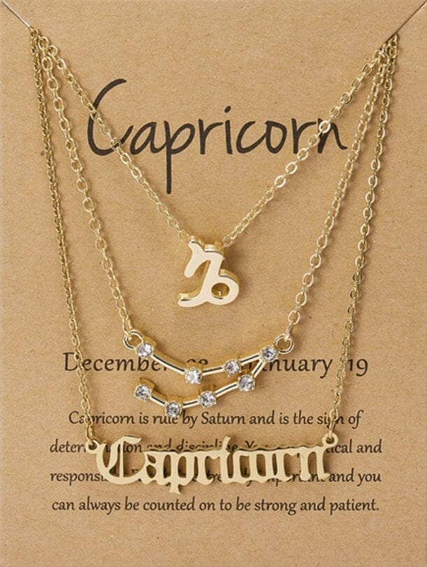 Women Girls 3 pcs Zodiac 12 Constellation Sign Pendant Astrology Necklace Set_ Jewelry jehouze Gold Capricorn 