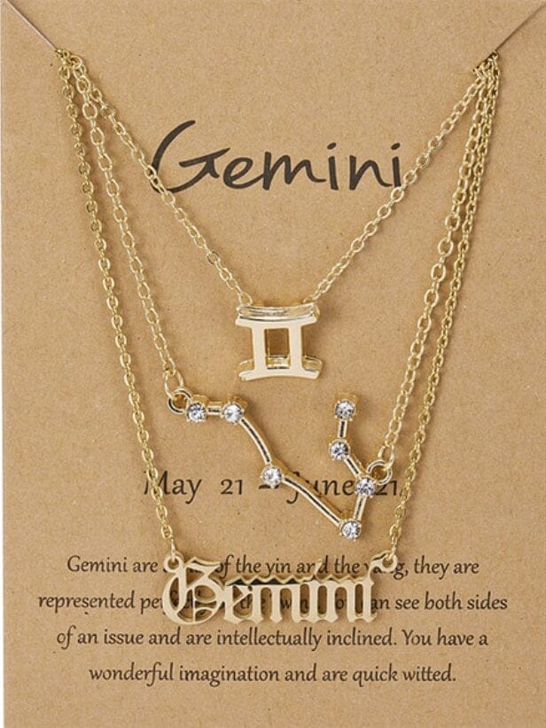 Women Girls 3 pcs Zodiac 12 Constellation Sign Pendant Astrology Necklace Set_ Jewelry jehouze Gold Gemini 