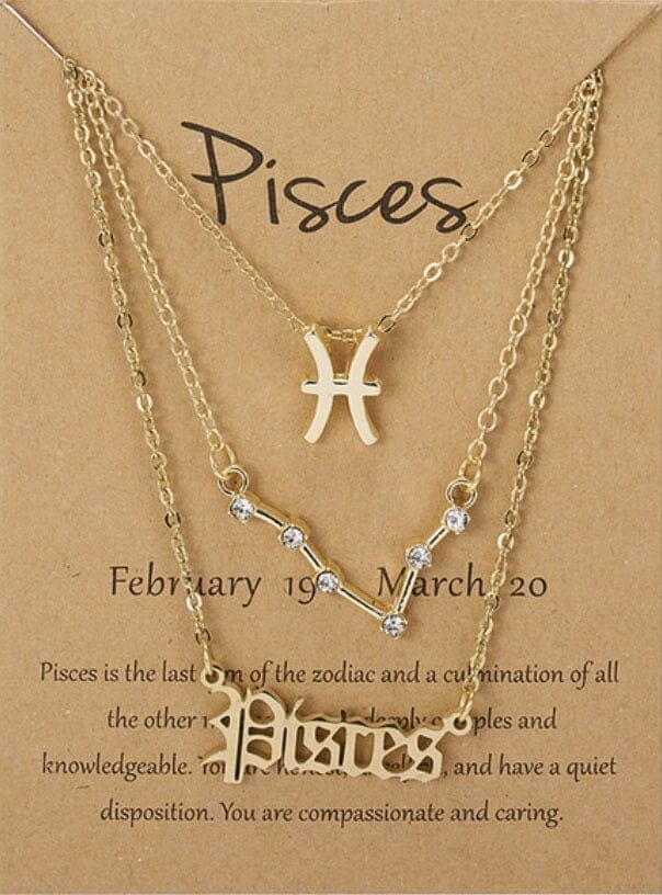 Women Girls 3 pcs Zodiac 12 Constellation Sign Pendant Astrology Necklace Set_ Jewelry jehouze Gold Pisces 