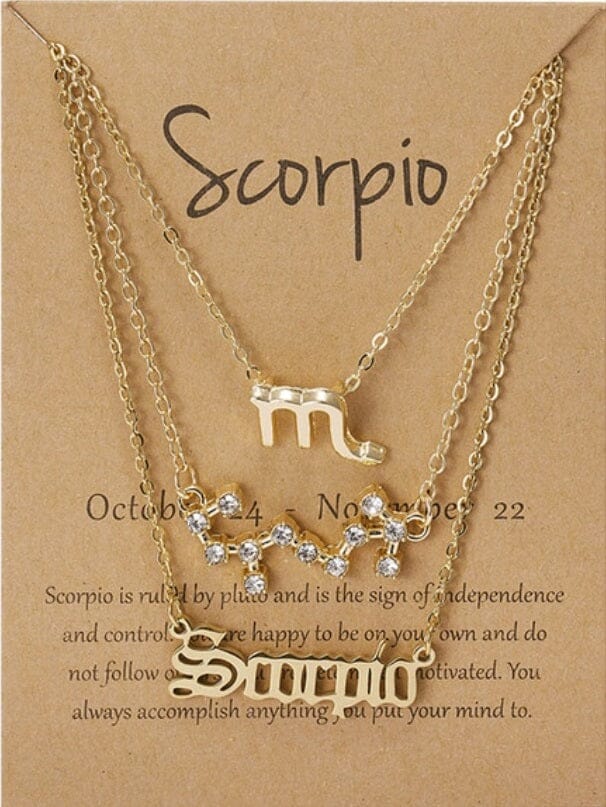 Women Girls 3 pcs Zodiac 12 Constellation Sign Pendant Astrology Necklace Set_ Jewelry jehouze Gold Scorpio 