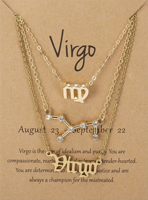Women Girls 3 pcs Zodiac 12 Constellation Sign Pendant Astrology Necklace Set_ Jewelry jehouze Gold Virgo 