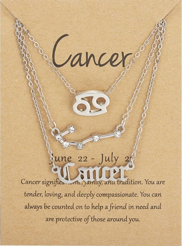 Women Girls 3 pcs Zodiac 12 Constellation Sign Pendant Astrology Necklace Set_ Jewelry jehouze SIlver Cancer 