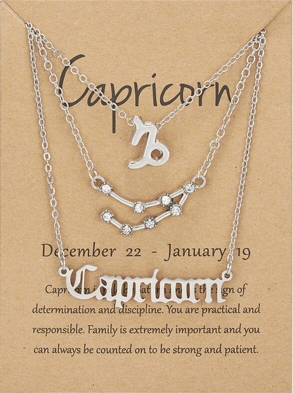 Women Girls 3 pcs Zodiac 12 Constellation Sign Pendant Astrology Necklace Set_ Jewelry jehouze SIlver Capricorn 