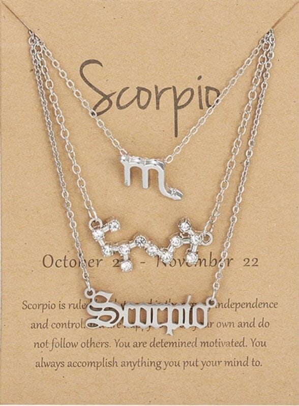 Women Girls 3 pcs Zodiac 12 Constellation Sign Pendant Astrology Necklace Set_ Jewelry jehouze SIlver Scorpio 