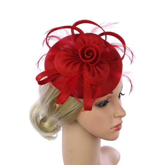Women Girls Fascinator Hat with Headband and clip Ascot Mesh Flower Feather Headwear Kentucky Derby Headpiece Hat jehouze Red 