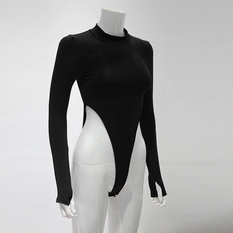 Women High Cut Mock Neck Long Sleeve Solid Solid Fitted Skinny Bodysuit Top bodysuit jehouze 