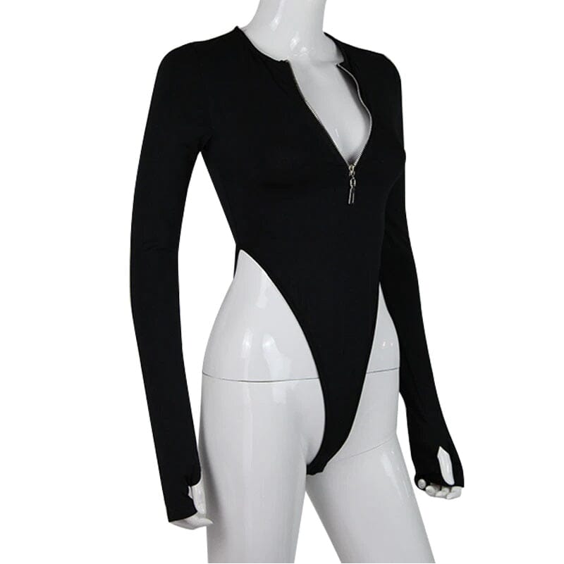 Women's Sheer Mesh Mock Neck Long Sleeve Solid Bodysuit Top_