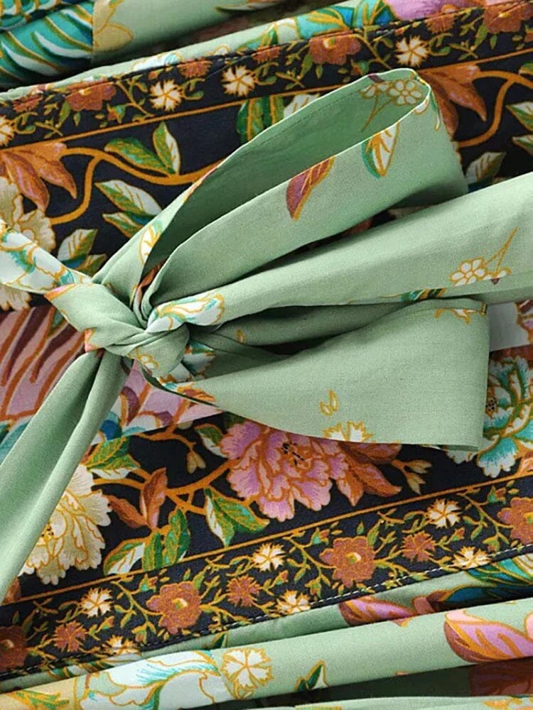 Women Kimono Vintage Floral Print Beach Cover Up Long Cardigan_ jehouze 