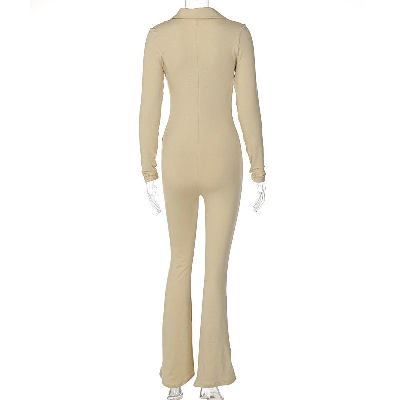 Women Long Sleeve Collar Bodycon Streetwear One Piece Jumpsuits Playsuit Clubwear bodysuit jehouze 