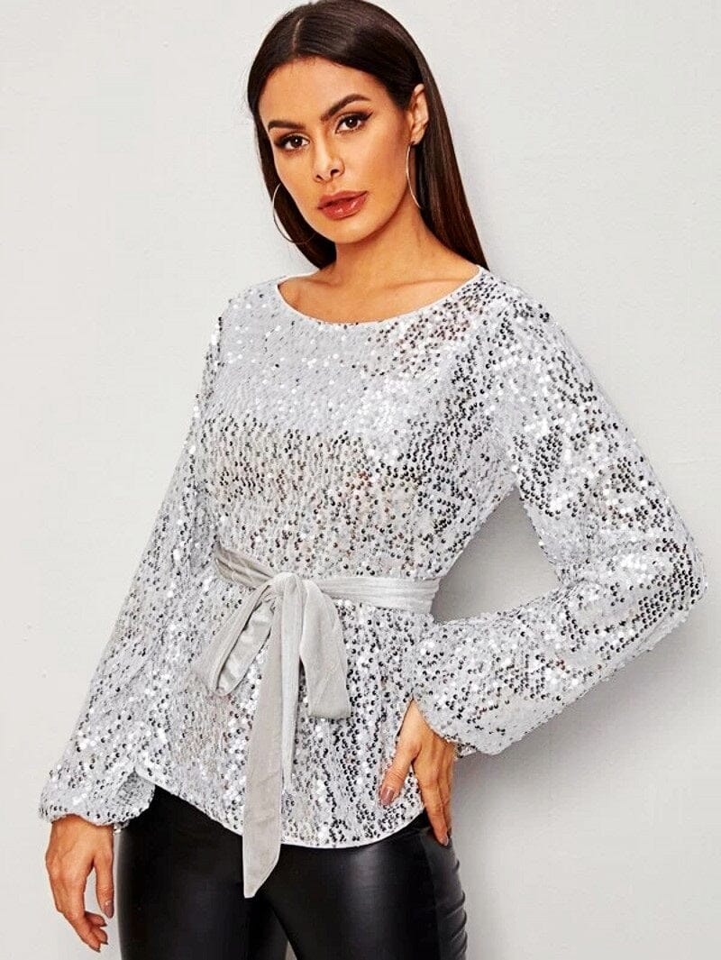 Women's long outlet sleeve sequin tops