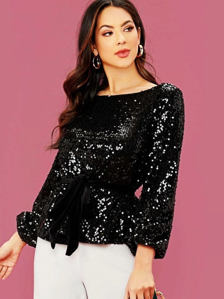 Womens long clearance sleeve sparkly tops