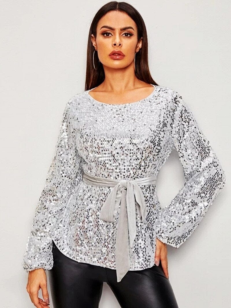 Womens long sleeve sparkly cheap tops