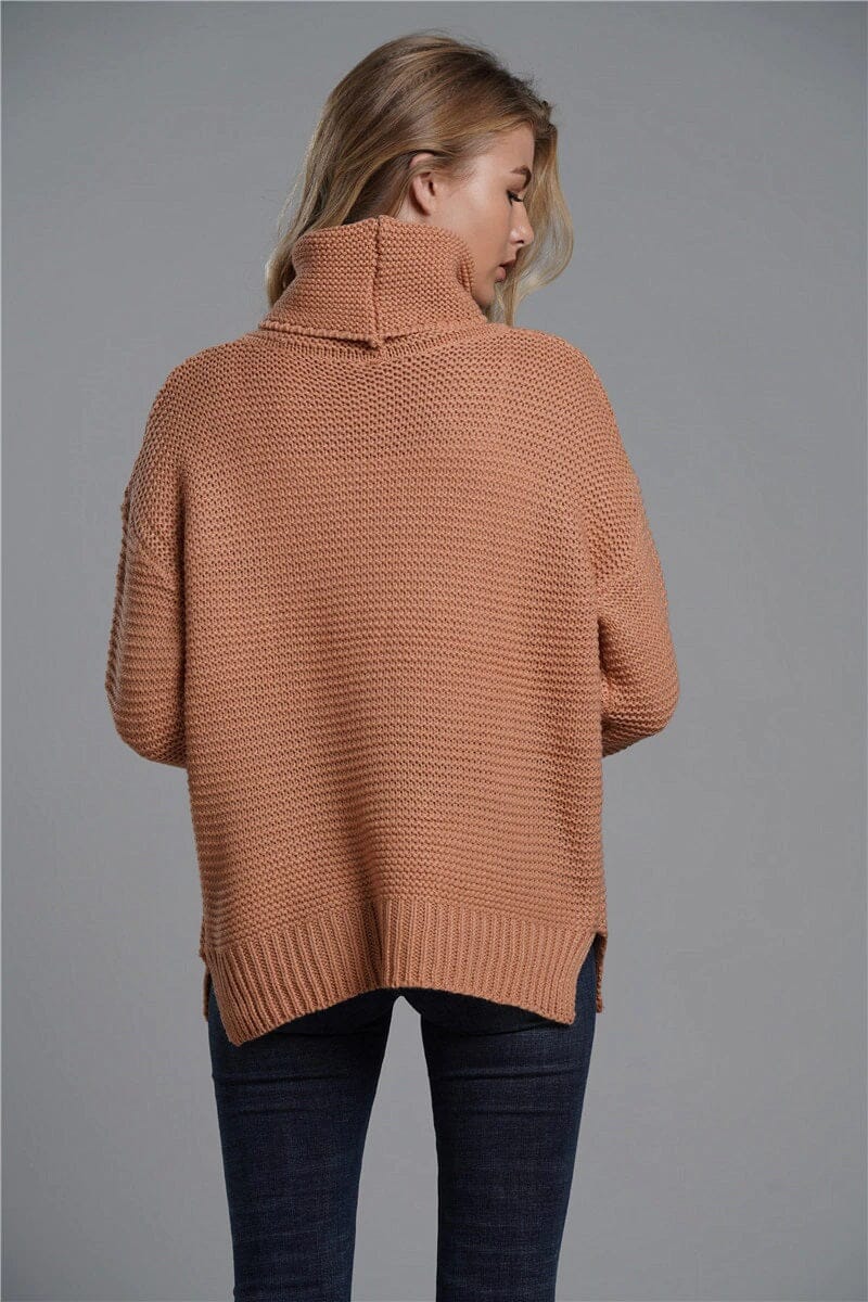 Women Long Sleeve Turtleneck Chunky Knit Loose Sweater Pullover Tops_ jehouze 